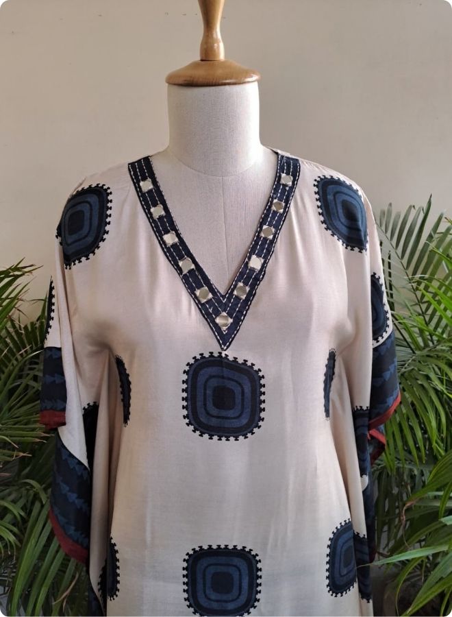 Off White Geometric Print Kaftan Kurta