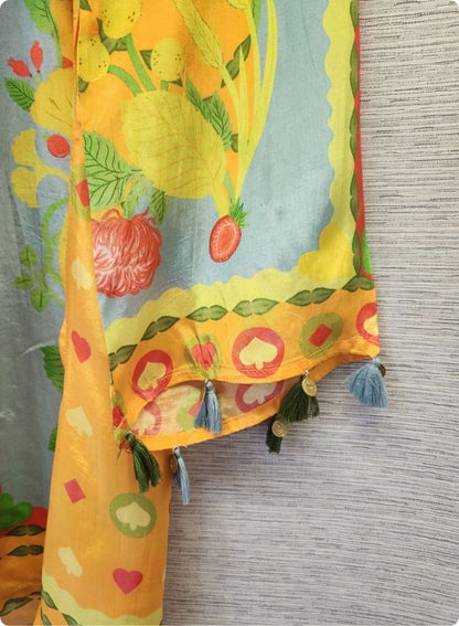 Blue Orange Floral Kurta Dupatta Set