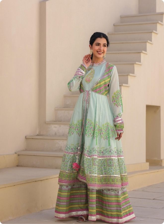 Blue Floral Embroidered Anarkali Suit