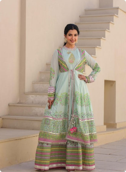 Blue Floral Embroidered Anarkali Suit