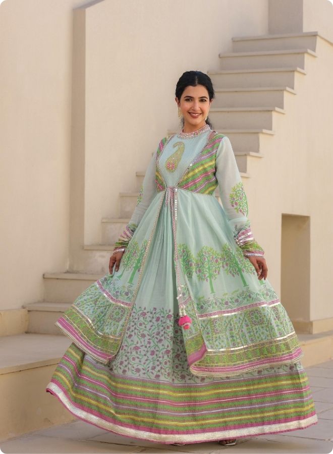 Blue Floral Embroidered Anarkali Suit