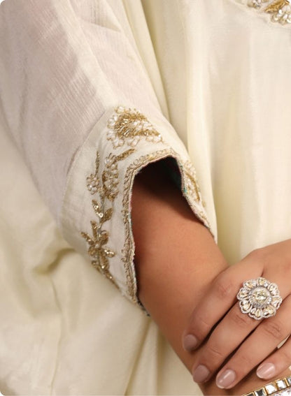 Cream Embroidered Flared Kurta Set