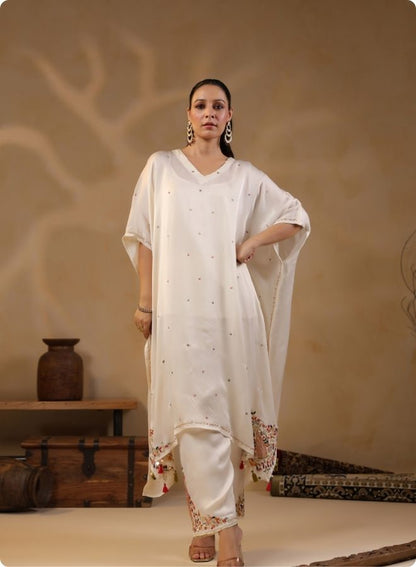 Off White Shimmer Batwing Kurta Set