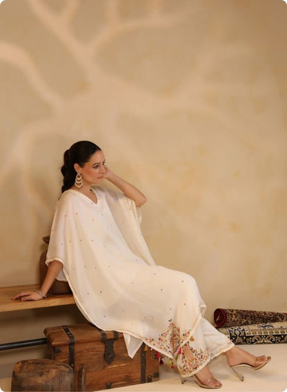 Off White Shimmer Batwing Kurta Set
