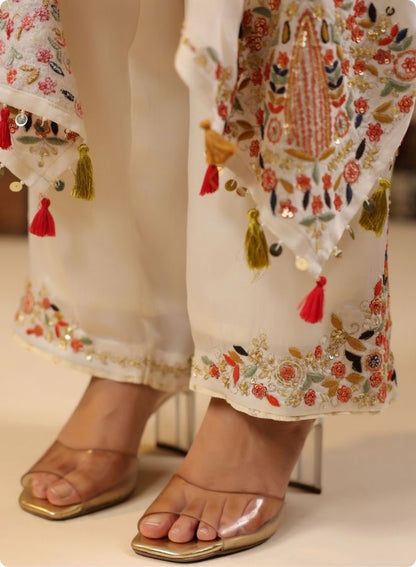 Off White Shimmer Batwing Kurta Set