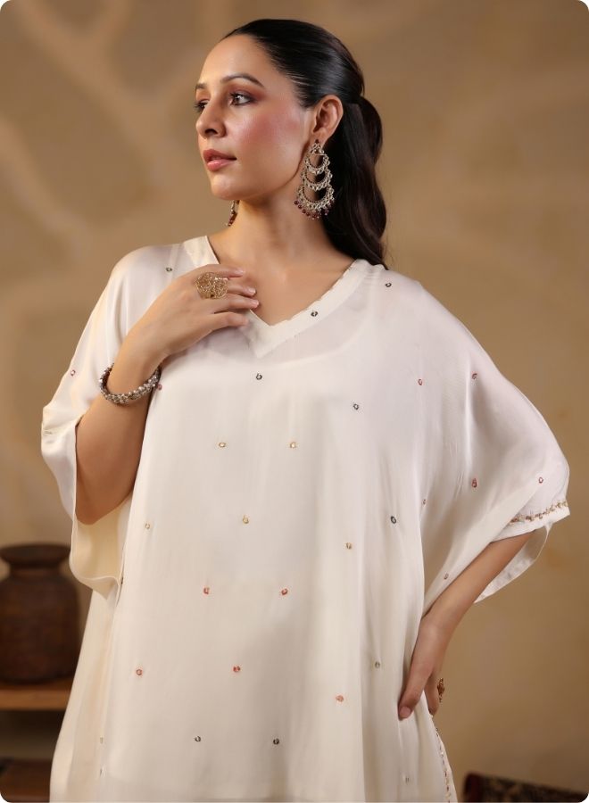 Off White Shimmer Batwing Kurta Set
