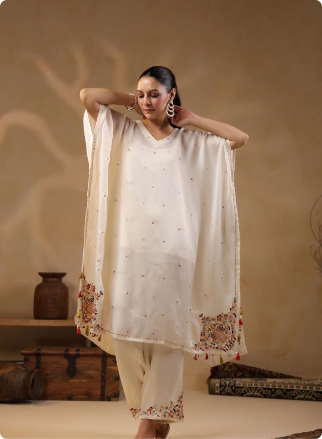 Off White Shimmer Batwing Kurta Set