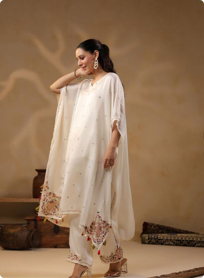 Off White Shimmer Batwing Kurta Set