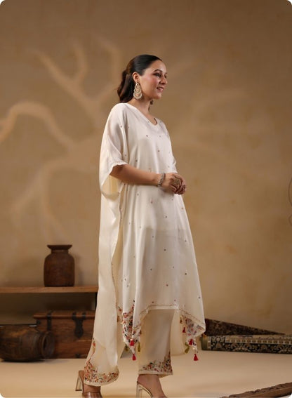 Off White Shimmer Batwing Kurta Set