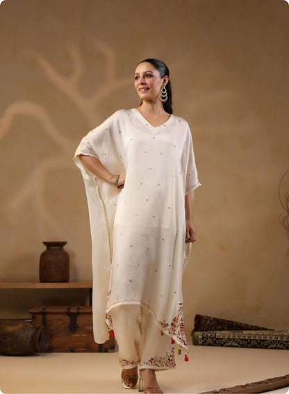 Off White Shimmer Batwing Kurta Set