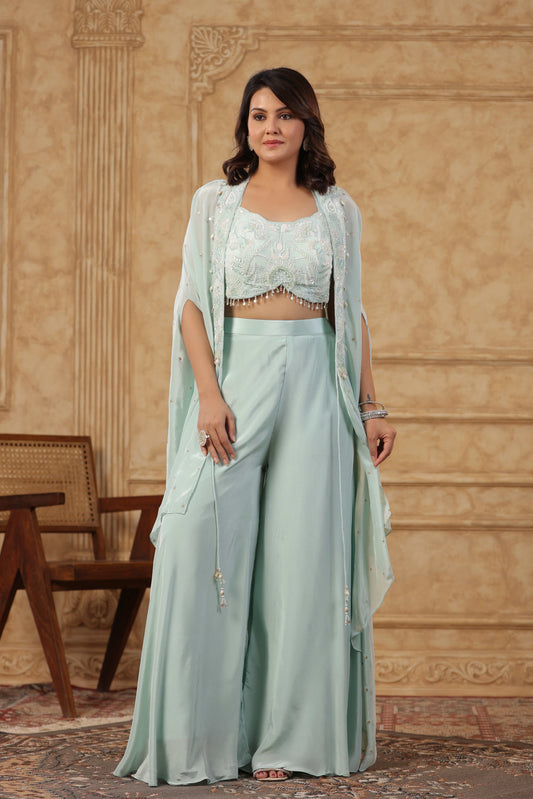 Lavender Embroidered Women Cape Set