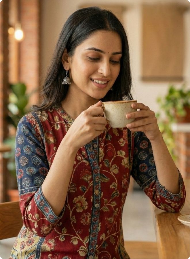 Maroon Floral Printed Mixed Kurta Set