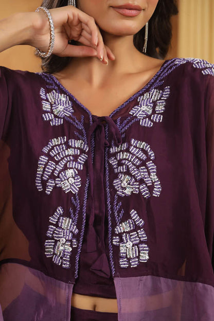 Purple Bead Embellished Women Co-Ord Set