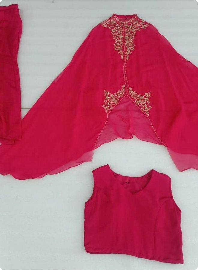 Rani Pink Embroidered Cape Set
