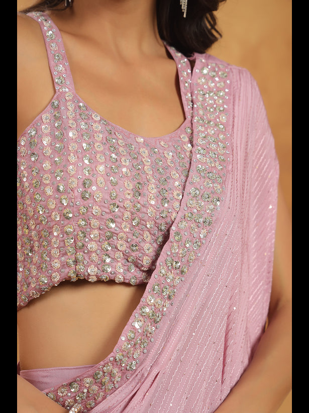 Lavender Embroidered Women One-Shoulder Cape Set
