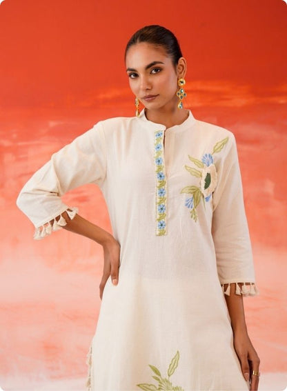 Cream Embroidered Floral Anarkali Kurta Set