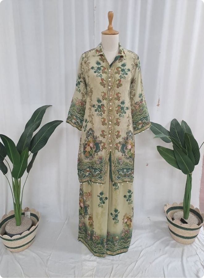 Sea Green Floral Embroidered Kurta Set