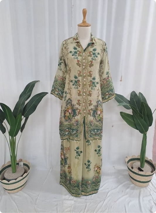 Sea Green Floral Embroidered Kurta Set