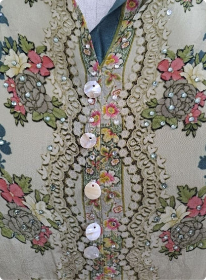 Sea Green Floral Embroidered Kurta Set