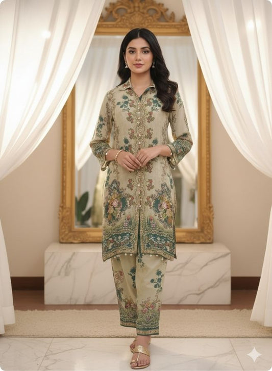 Sea Green Floral Embroidered Kurta Set
