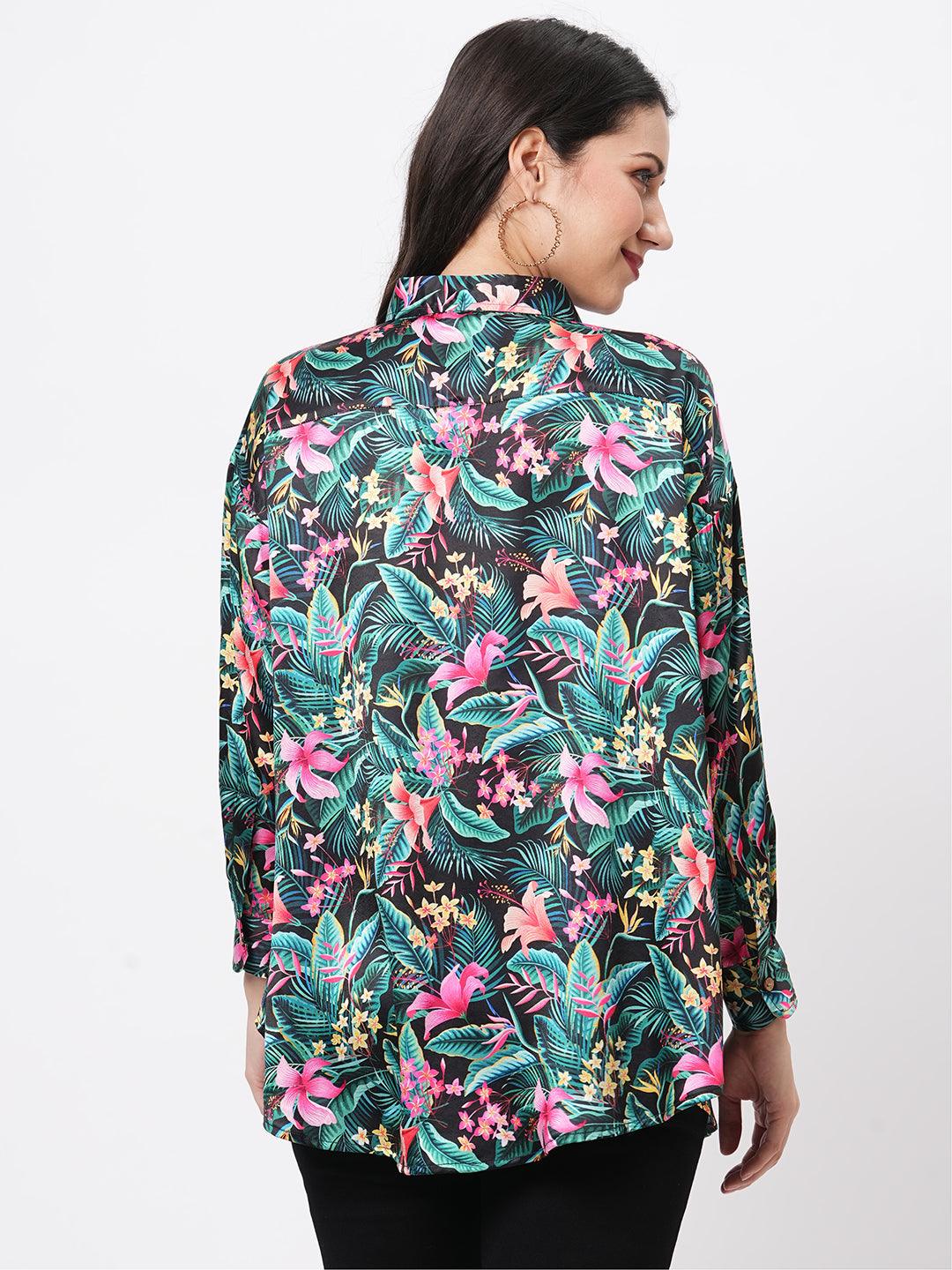 Hashtag Be Loose fit shirt with button down front in resort wear print.