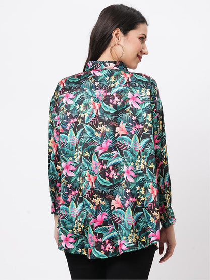 Hashtag Be Loose fit shirt with button down front in resort wear print.