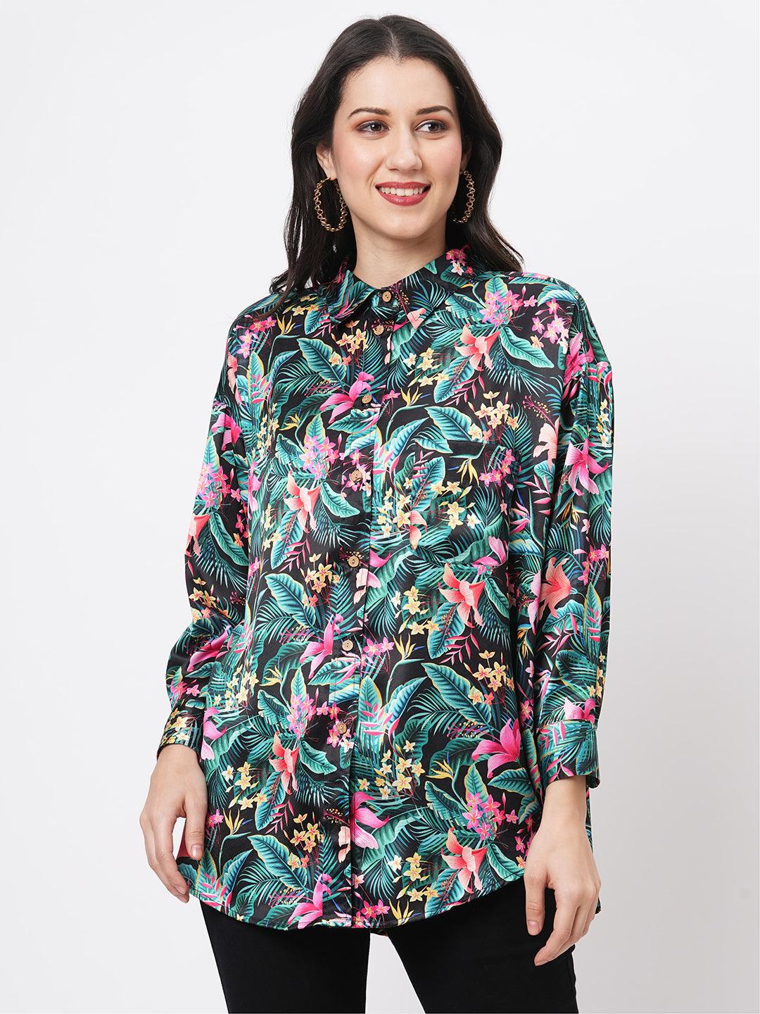 Hashtag Be Loose fit shirt with button down front in resort wear print.