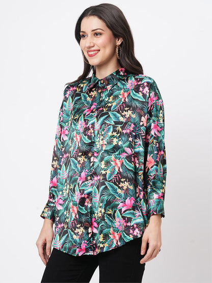 Hashtag Be Loose fit shirt with button down front in resort wear print.