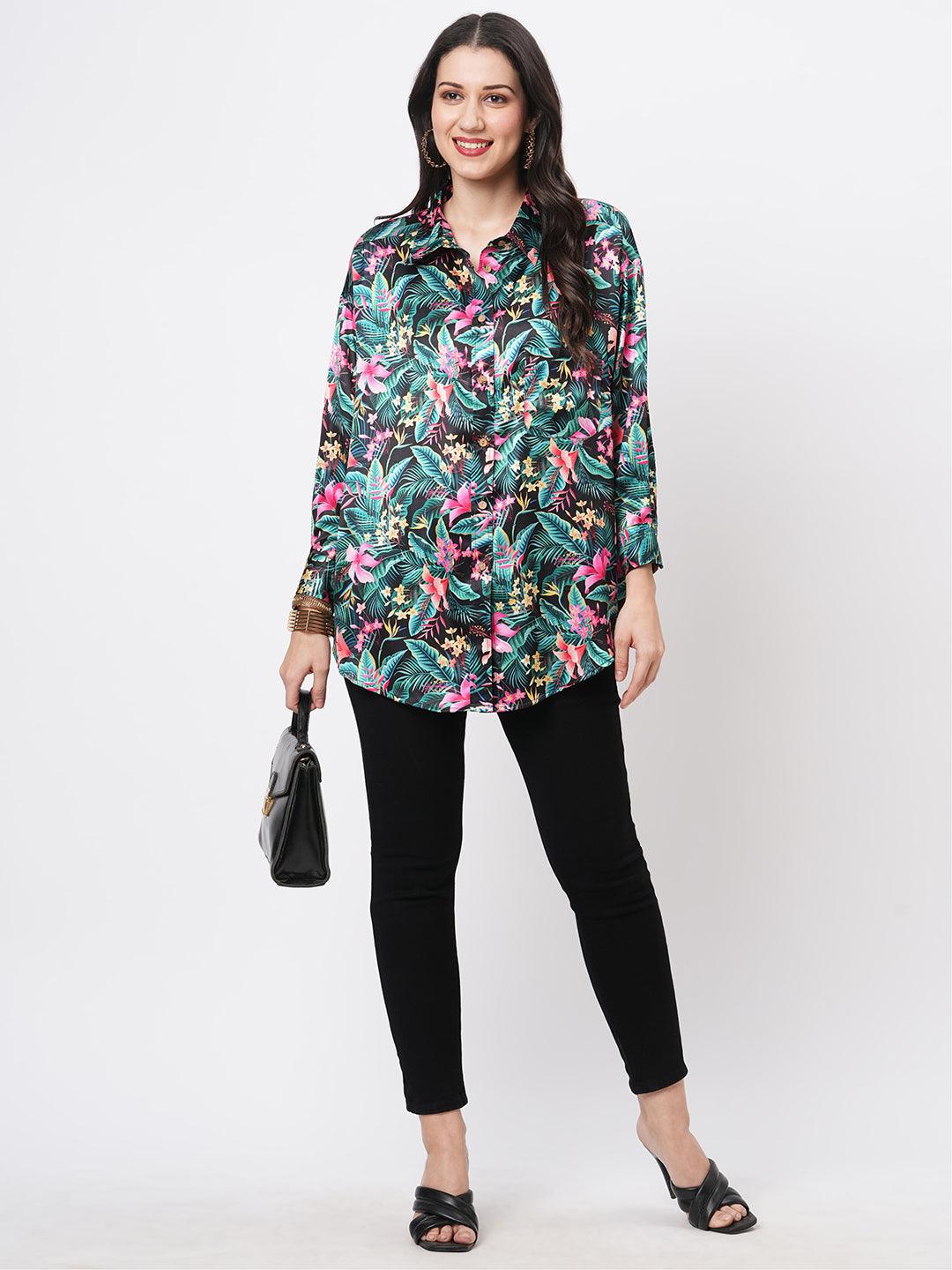 Hashtag Be Loose fit shirt with button down front in resort wear print.