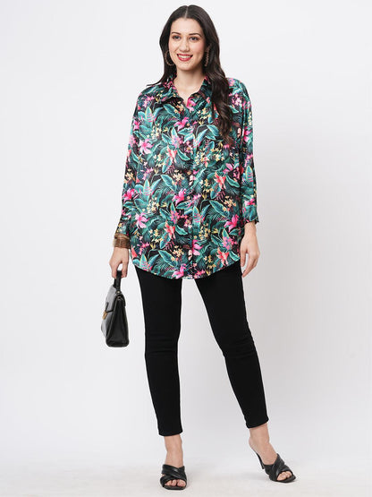 Hashtag Be Loose fit shirt with button down front in resort wear print.