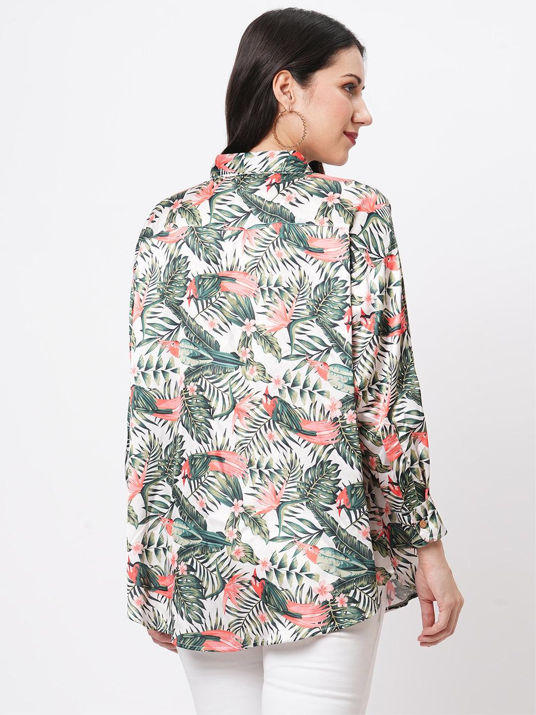 Hashtag Be Loose fit shirt with button down front in resort wear print.