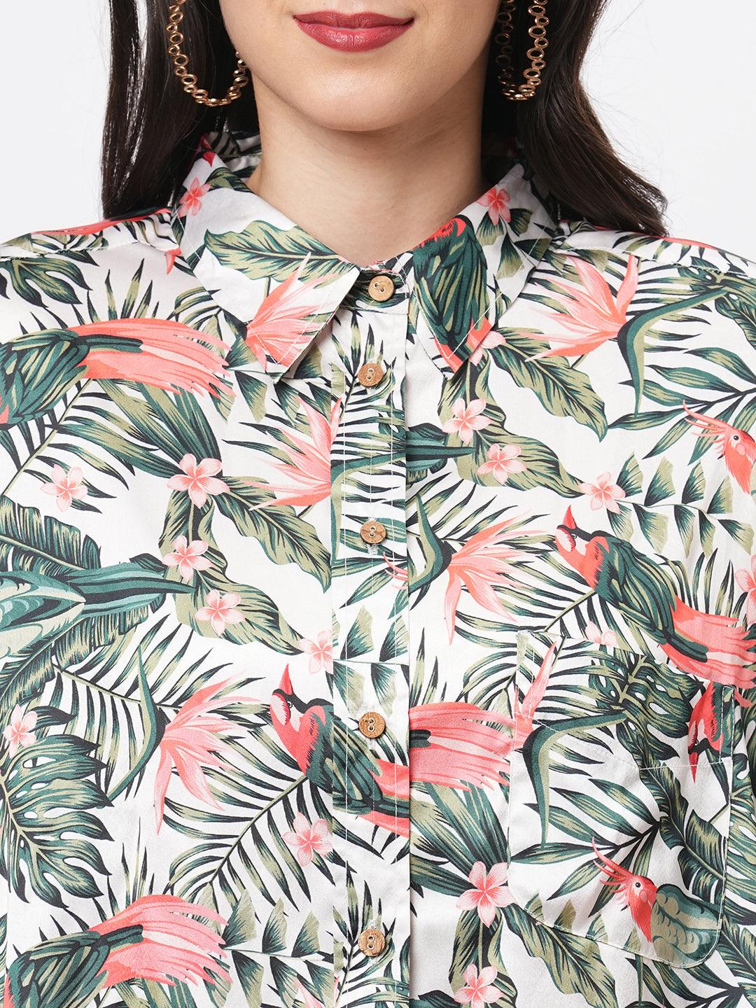 Hashtag Be Loose fit shirt with button down front in resort wear print.