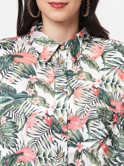 Hashtag Be Loose fit shirt with button down front in resort wear print.