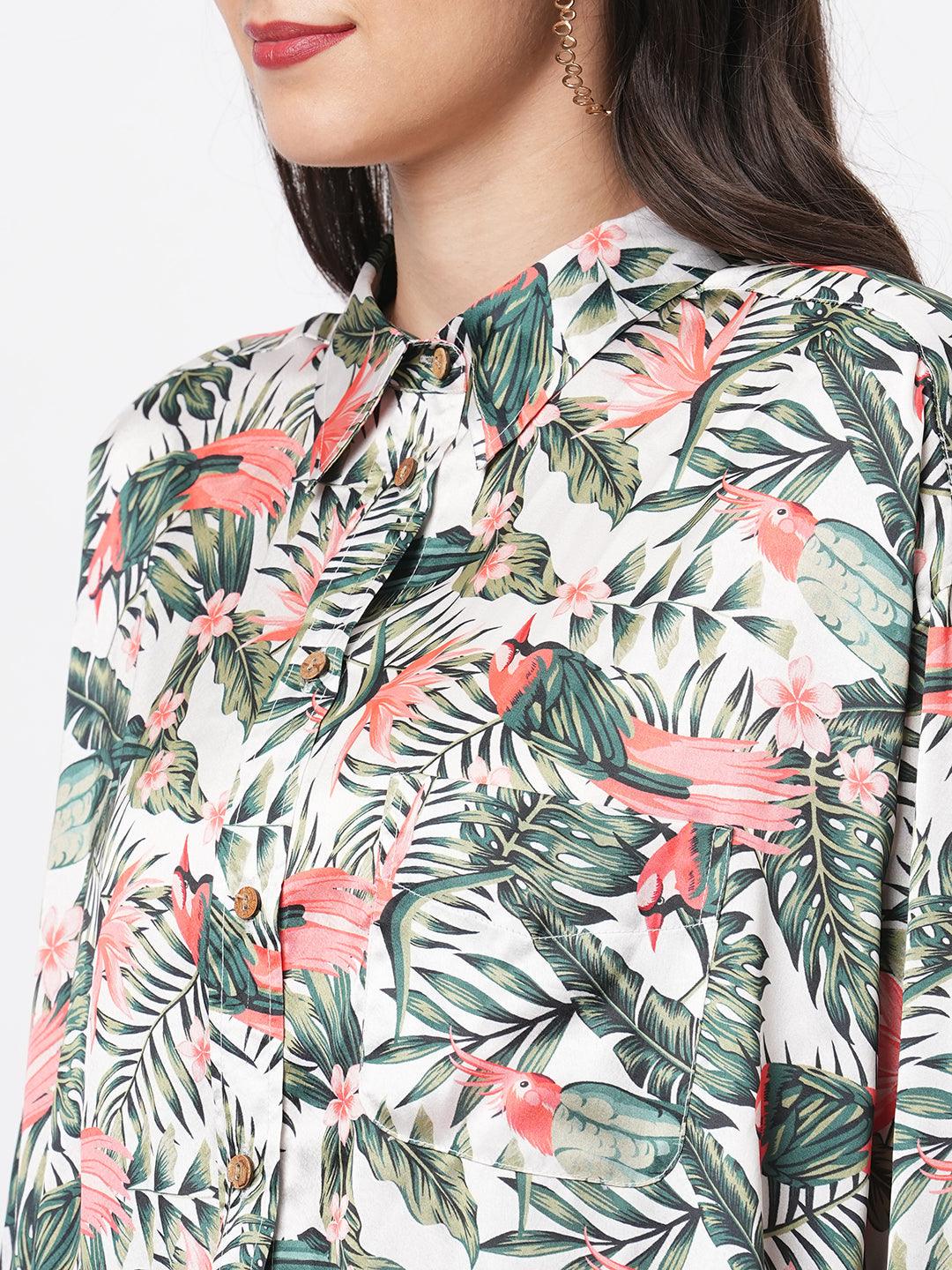 Hashtag Be Loose fit shirt with button down front in resort wear print.
