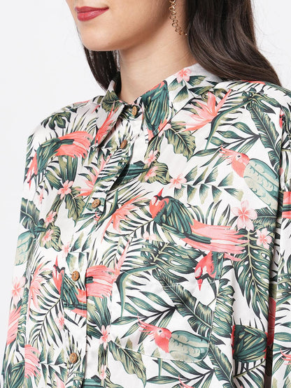 Hashtag Be Loose fit shirt with button down front in resort wear print.