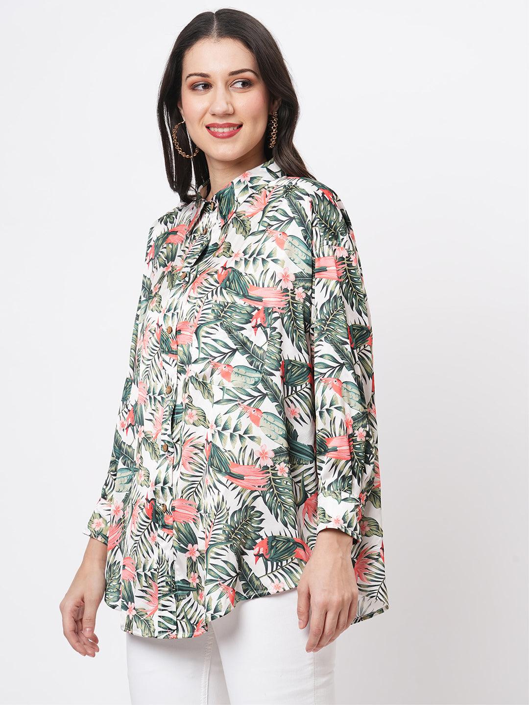 Hashtag Be Loose fit shirt with button down front in resort wear print.
