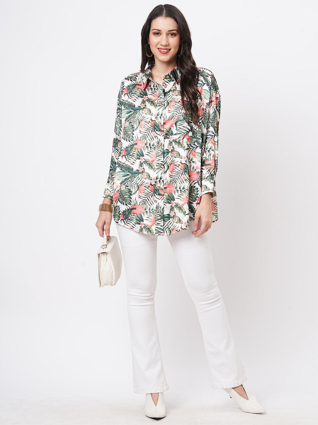 Hashtag Be Loose fit shirt with button down front in resort wear print.