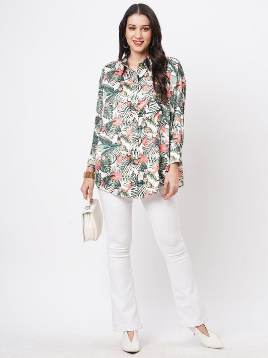 Hashtag Be Loose fit shirt with button down front in resort wear print.