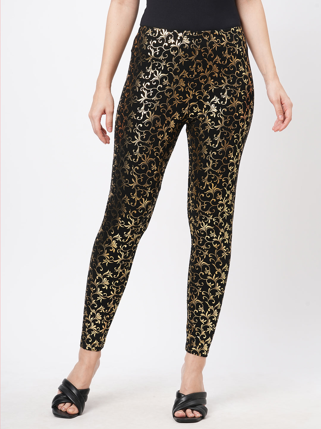 Hashtag Be Spell binding gold foil printed cotton lycra Black legging handcrafted for you.
