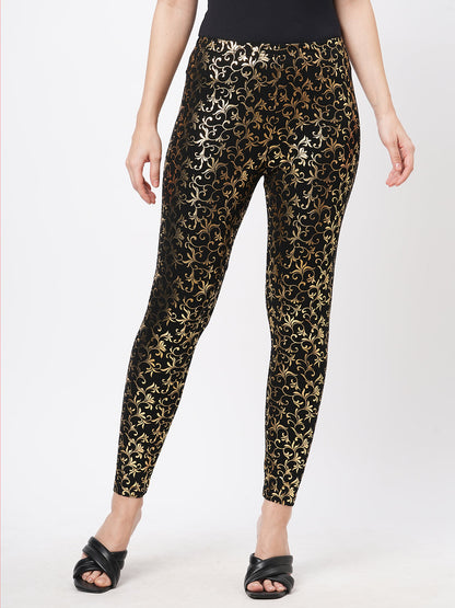 Hashtag Be Spell binding gold foil printed cotton lycra Black legging handcrafted for you.
