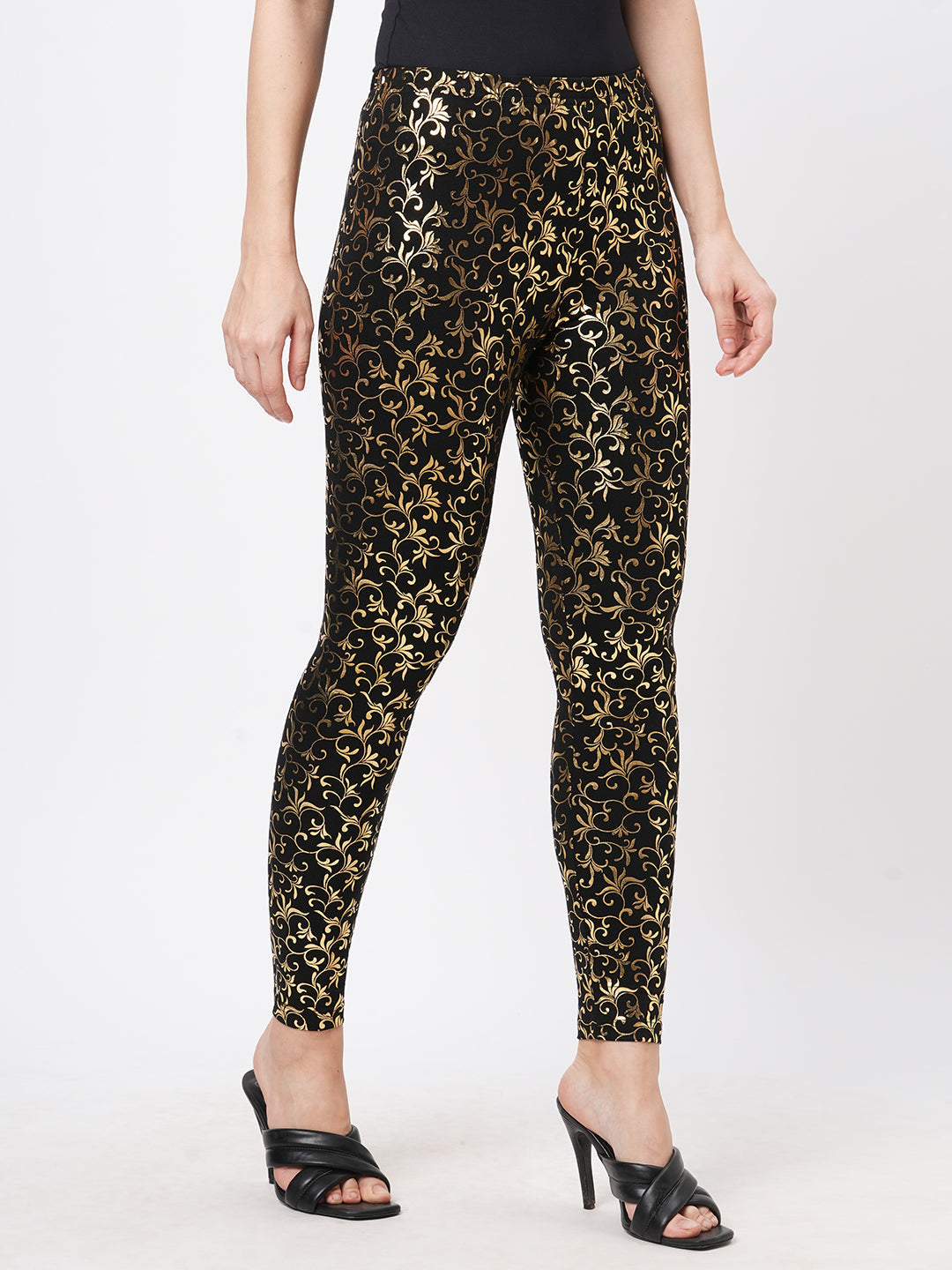 Hashtag Be Spell binding gold foil printed cotton lycra Black legging handcrafted for you.