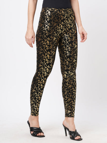 Hashtag Be Spell binding gold foil printed cotton lycra Black legging handcrafted for you.