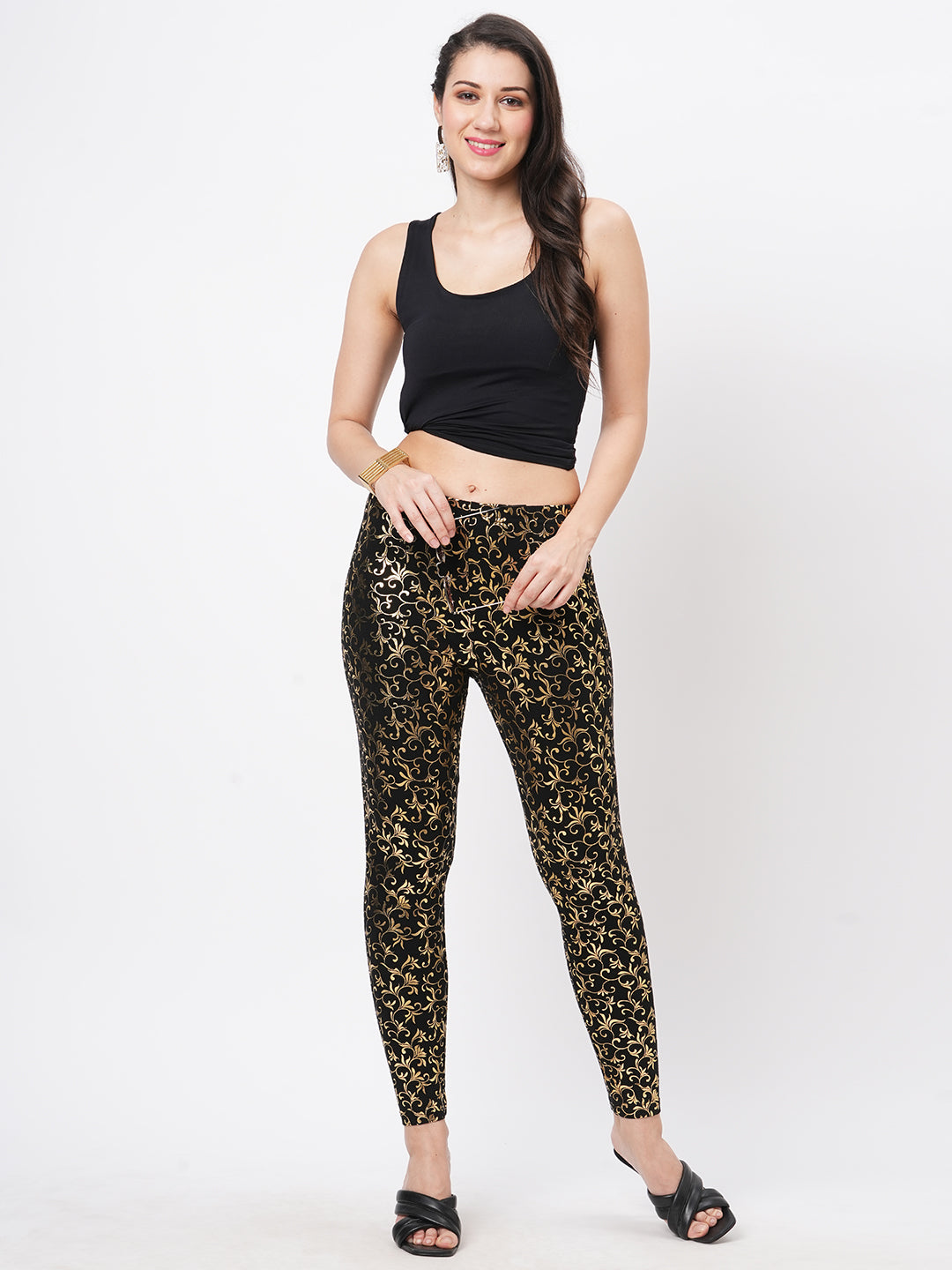 Hashtag Be Spell binding gold foil printed cotton lycra Black legging handcrafted for you.