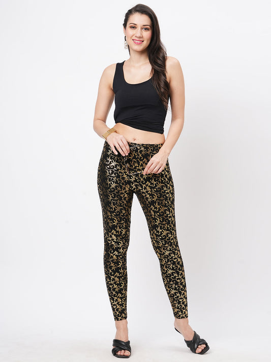 Hashtag Be Spell binding gold foil printed cotton lycra Black legging handcrafted for you.