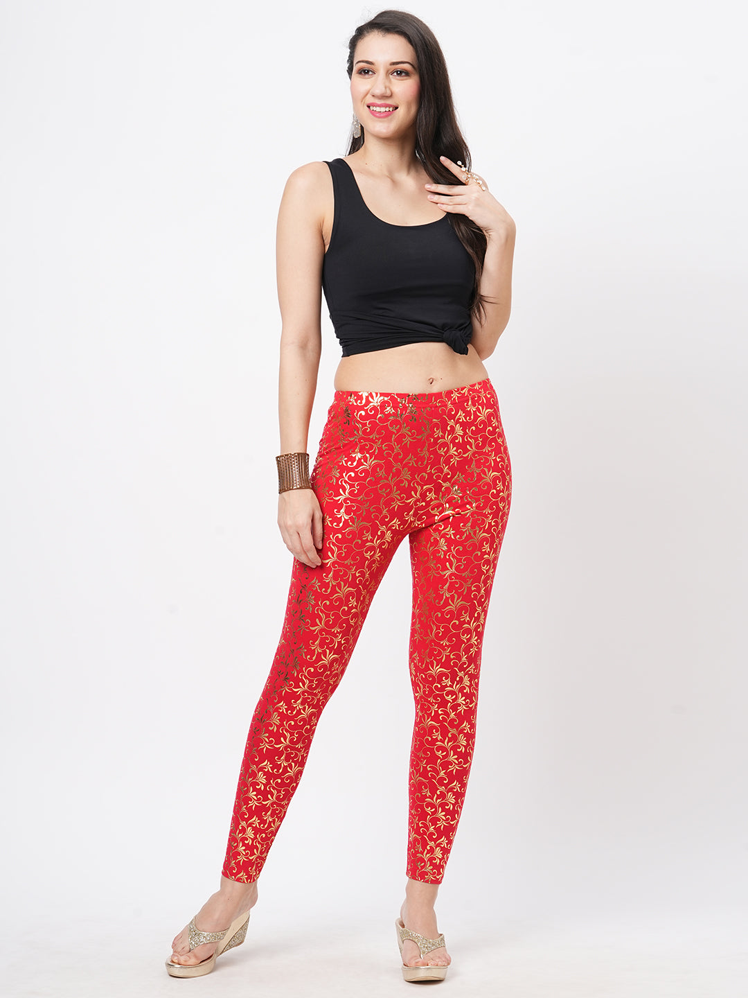 Hashtag Be Spell binding gold foil printed cotton lycra Maroon legging handcrafted for you.