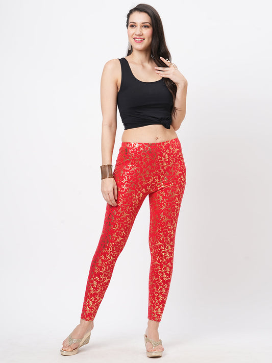 Hashtag Be Spell binding gold foil printed cotton lycra Maroon legging handcrafted for you.