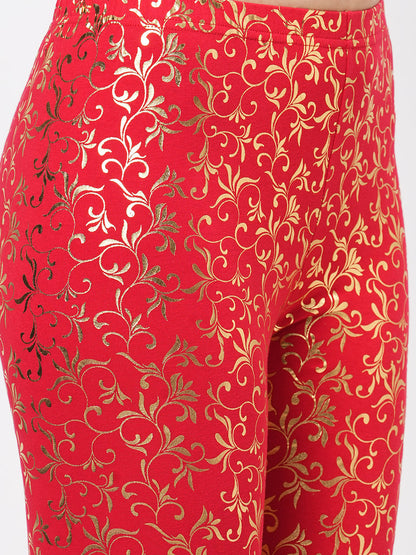 Hashtag Be Spell binding gold foil printed cotton lycra Maroon legging handcrafted for you.