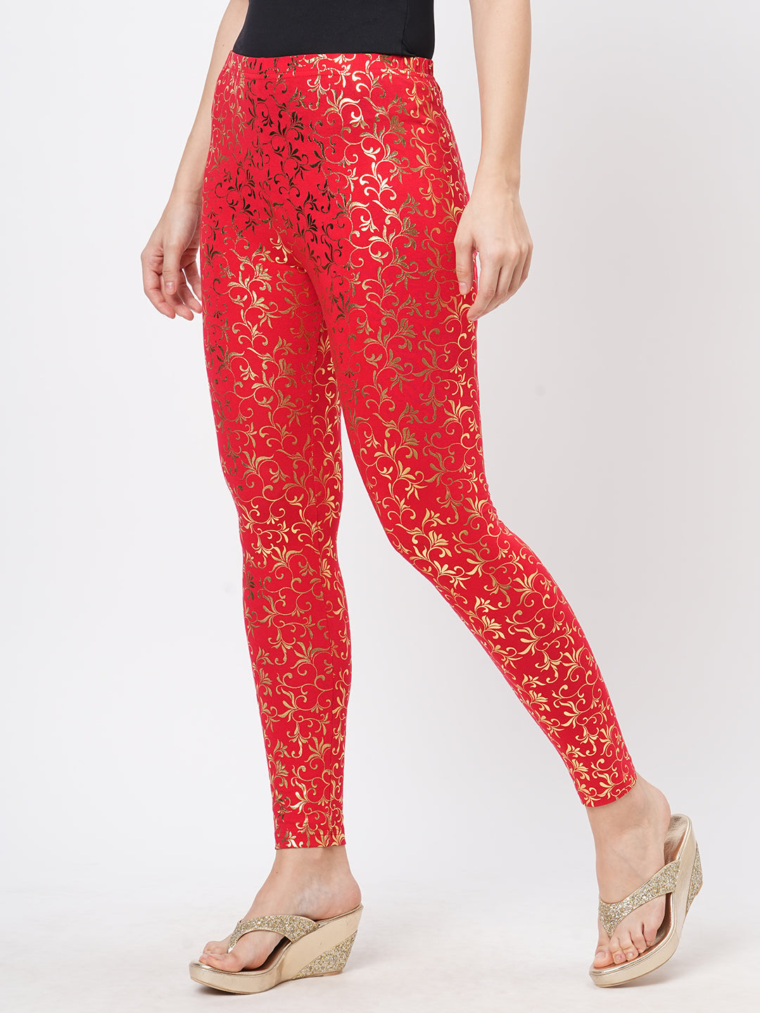 Hashtag Be Spell binding gold foil printed cotton lycra Maroon legging handcrafted for you.