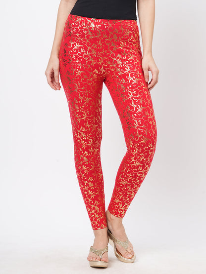 Hashtag Be Spell binding gold foil printed cotton lycra Maroon legging handcrafted for you.