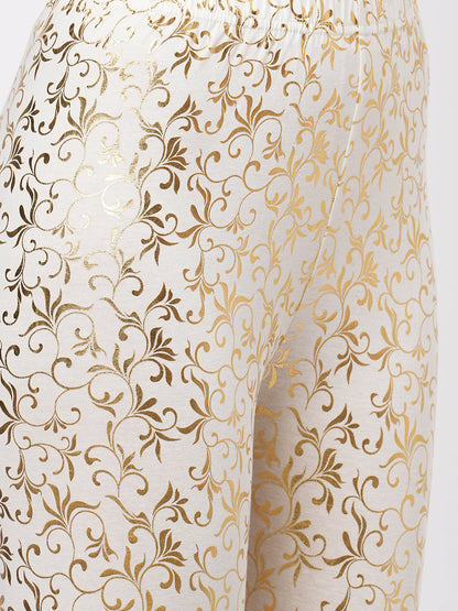 Hashtag Be Spell binding gold foil printed cotton lycra Offwhite legging handcrafted for you.